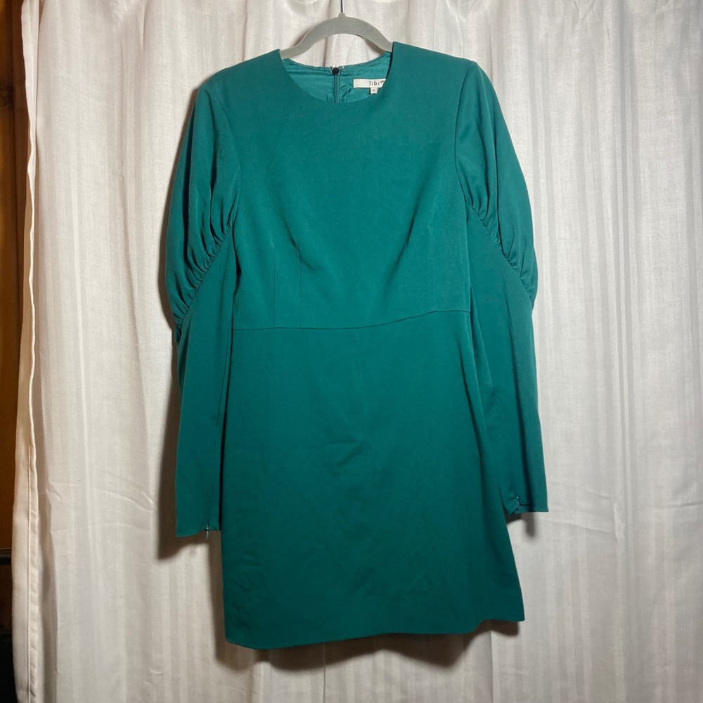 Tibi Midori Florence Green Mini Dress Puff long sleeve Silk Lined Size 8 *Read*